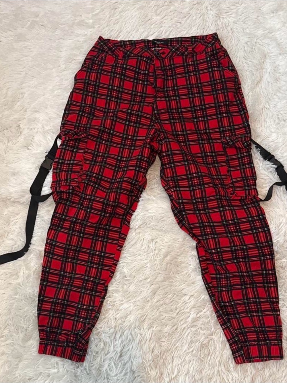 American Bazi Red & Black Plaid Cargo Joggers